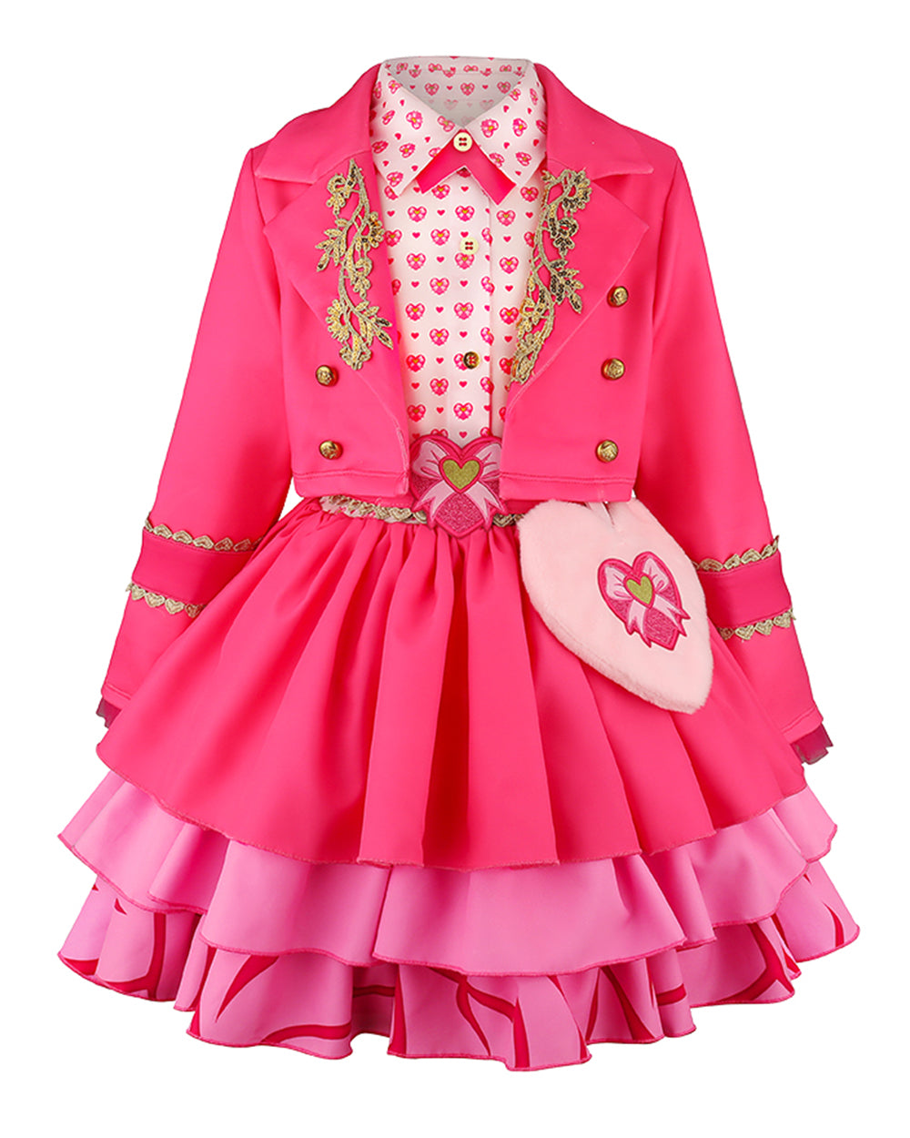 Girls Pink Princess Costume Descendent Jacket Shirt Skirt and Bag 4pcs Full Set for Cosplay Events