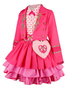 Girls Pink Princess Costume Descendent Jacket Shirt Skirt and Bag 4pcs Full Set for Cosplay Events