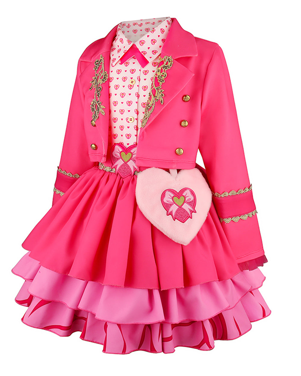 Girls Pink Princess Costume Descendent Jacket Shirt Skirt and Bag 4pcs Full Set for Cosplay Events