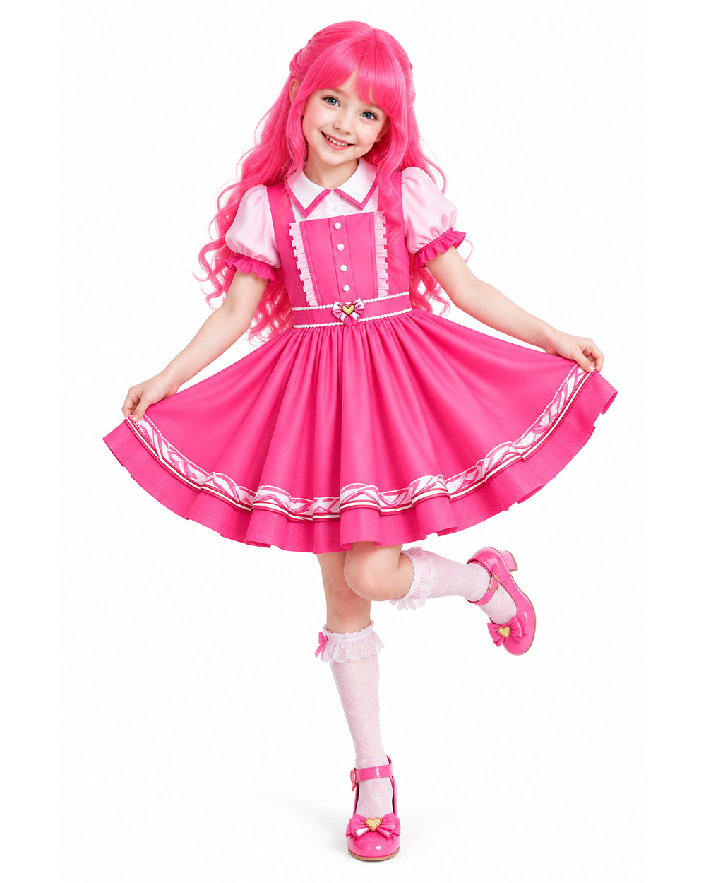 Pink Princess Dress Movie 5 Short Sleeve Dress and Wig for Themed Cosplay Party