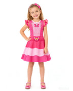 Girls Princess Pink Costume Heart Printed Dress Bag Leggings 3pcs Full Set for Halloween Party 4-12Y