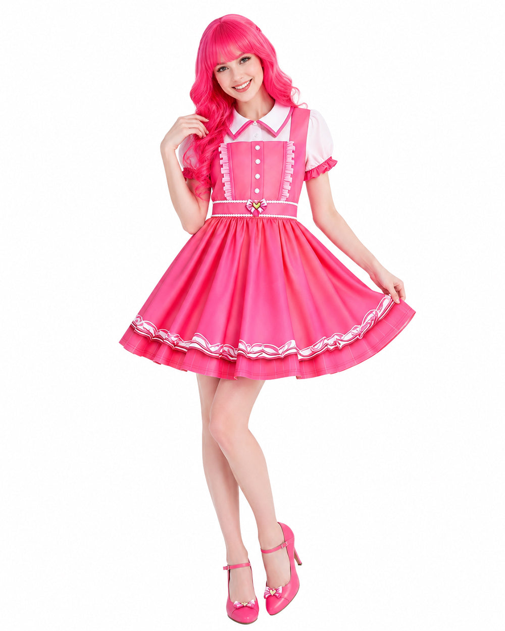 Pink Princess Dress Movie 5 Short Sleeve Dress and Wig for Themed Cosplay Party