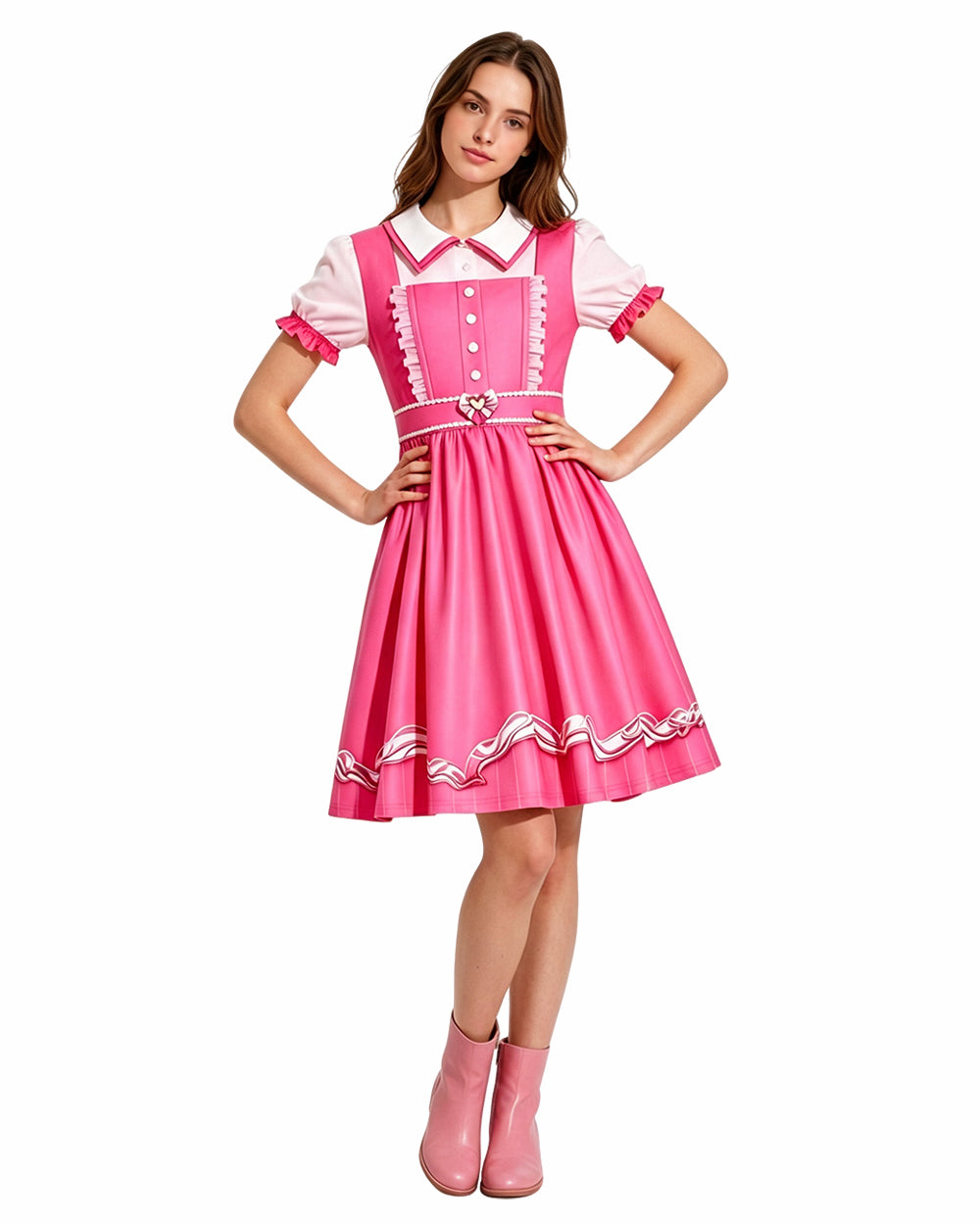 Pink Princess Dress Movie 5 Short Sleeve Dress and Wig for Themed Cosplay Party