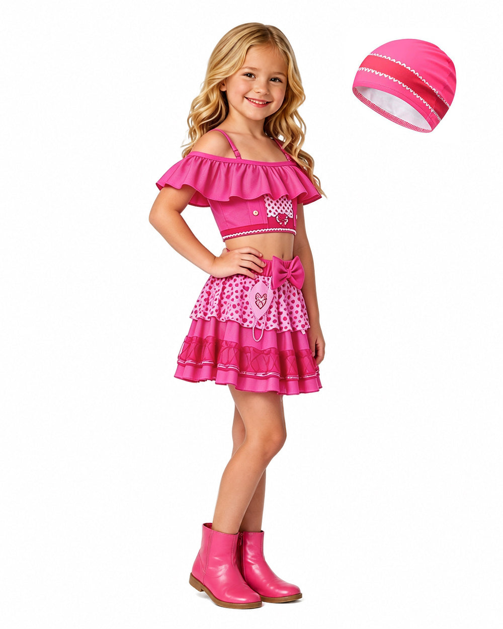 Baby Girls Red Princess Swimsuit Wonderland Pink Prinecess Chloe Princess Swim Top Skirt and Cap for Vacation