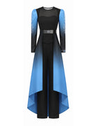 Princess Chloe Costume Blue Gradient Long Sleeve Cape Top Pants Belt and Gloves for Girls Women Dress-up Party