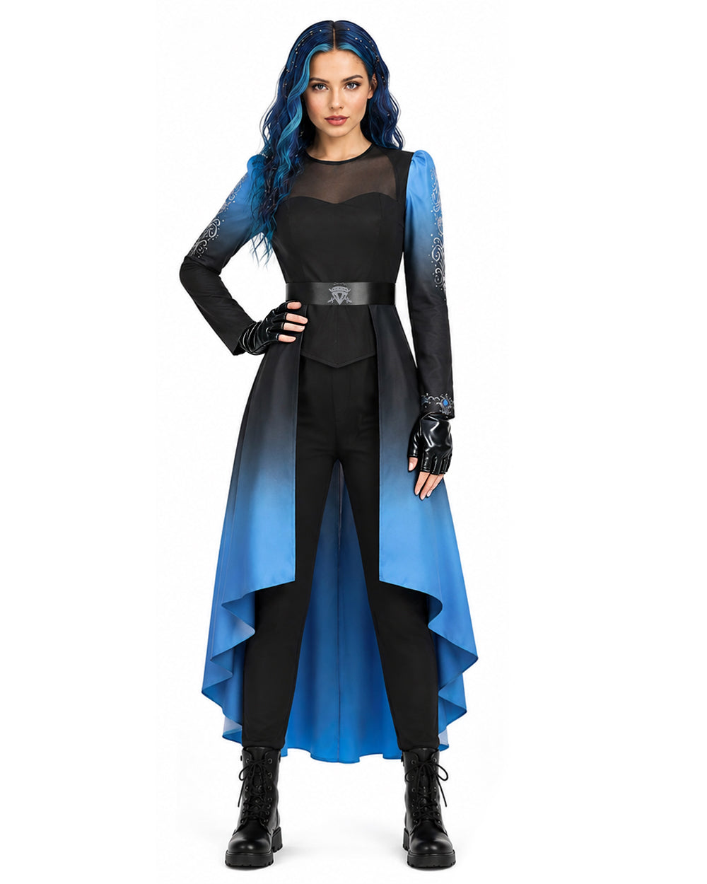 Princess Chloe Costume Blue Gradient Long Sleeve Cape Top Pants Belt and Gloves for Girls Women Dress-up Party