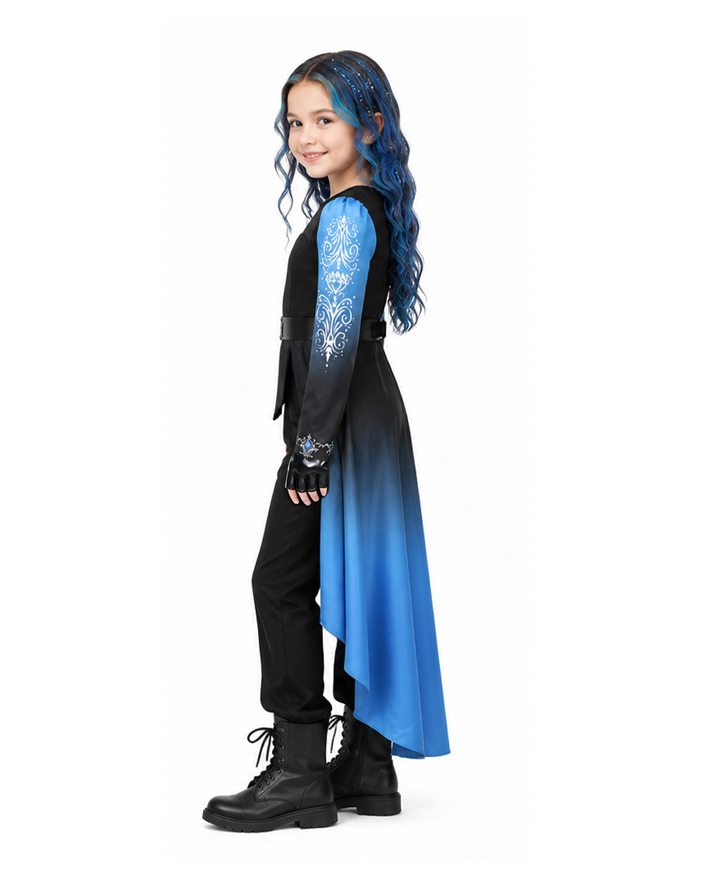 Princess Chloe Costume Blue Gradient Long Sleeve Cape Top Pants Belt and Gloves for Girls Women Dress-up Party
