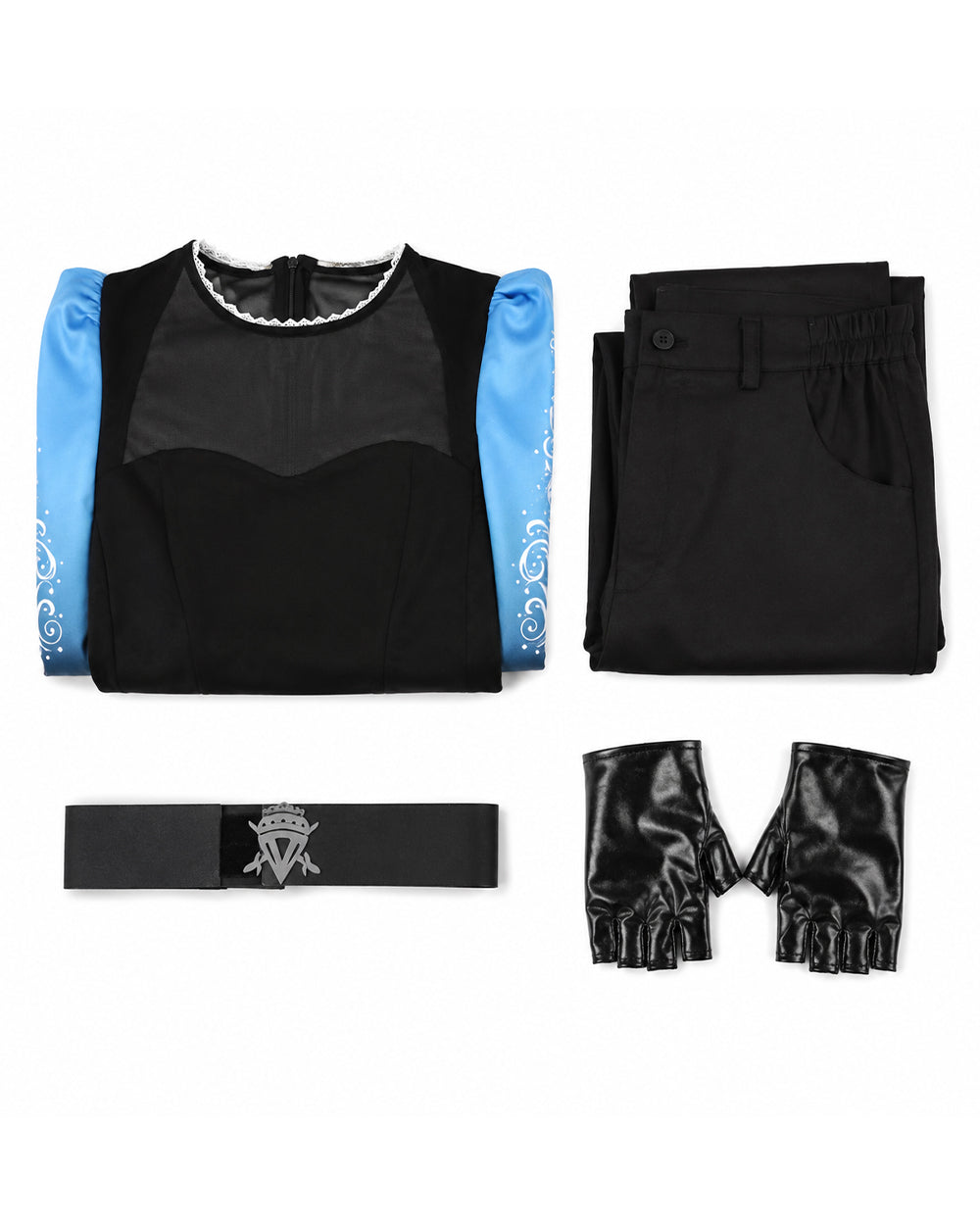 Princess Chloe Costume Blue Gradient Long Sleeve Cape Top Pants Belt and Gloves for Girls Women Dress-up Party