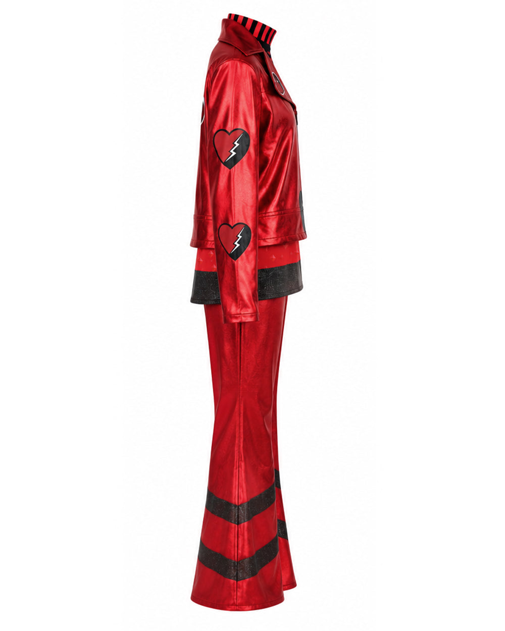 Red Princess Costume Queen of Hearts Daughter Metallic Shiny Jacket Shirt Pants 3pcs Suit for Dress-up Party