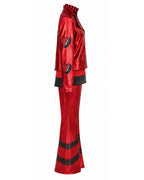 Red Princess Costume Queen of Hearts Daughter Metallic Shiny Jacket Shirt Pants 3pcs Suit for Dress-up Party