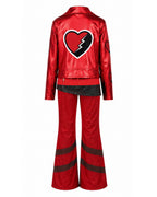 Red Princess Costume Queen of Hearts Daughter Metallic Shiny Jacket Shirt Pants 3pcs Suit for Dress-up Party