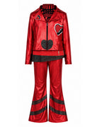 Red Princess Costume Queen of Hearts Daughter Metallic Shiny Jacket Shirt Pants 3pcs Suit for Dress-up Party