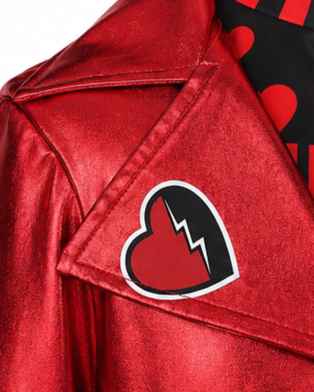 Red Princess Costume Queen of Hearts Daughter Metallic Shiny Jacket Shirt Pants 3pcs Suit for Dress-up Party