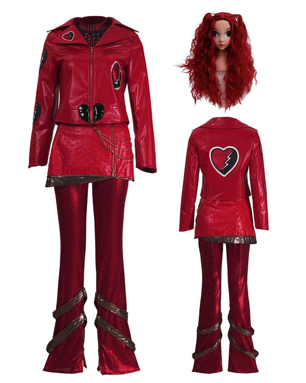 Red Princess Dress Movie 5 PU Leather Jacket Skirt and Pants Full Set for Girls Women Halloween Carnival