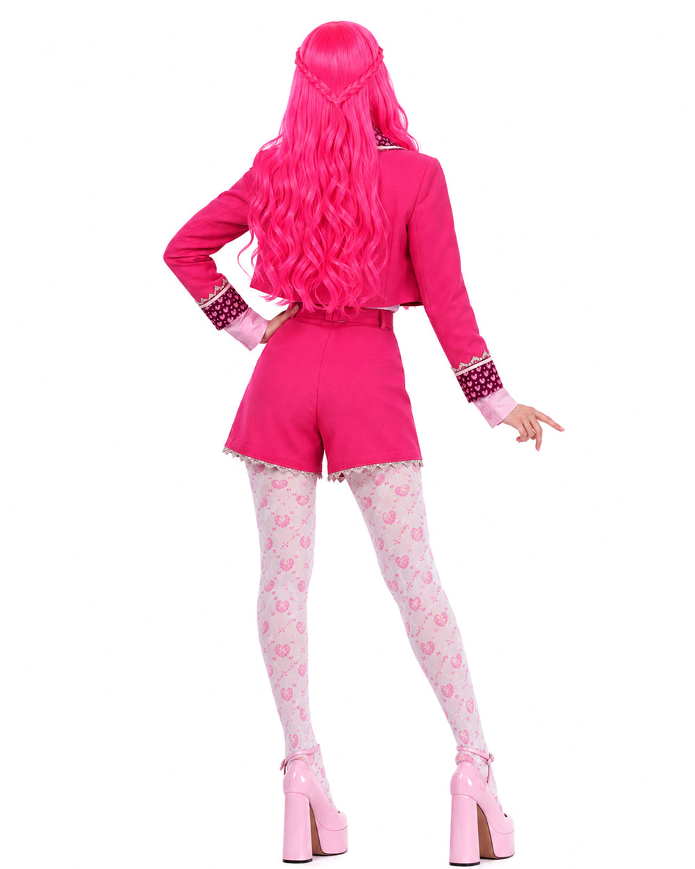 Women Pink Princess Costume Movie 5 Cropped Blazer Shorts Shirt and Accessories 6pcs Suit for Cosplay Events