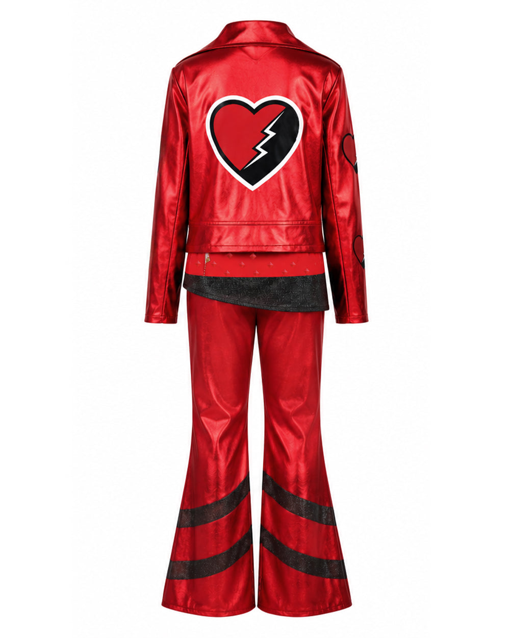 Red Princess Costume Queen of Hearts Daughter Metallic Shiny Jacket Shirt Pants 3pcs Suit for Dress-up Party