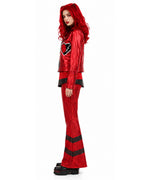 Red Princess Costume Queen of Hearts Daughter Metallic Shiny Jacket Shirt Pants 3pcs Suit for Dress-up Party