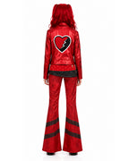 Red Princess Costume Queen of Hearts Daughter Metallic Shiny Jacket Shirt Pants 3pcs Suit for Dress-up Party