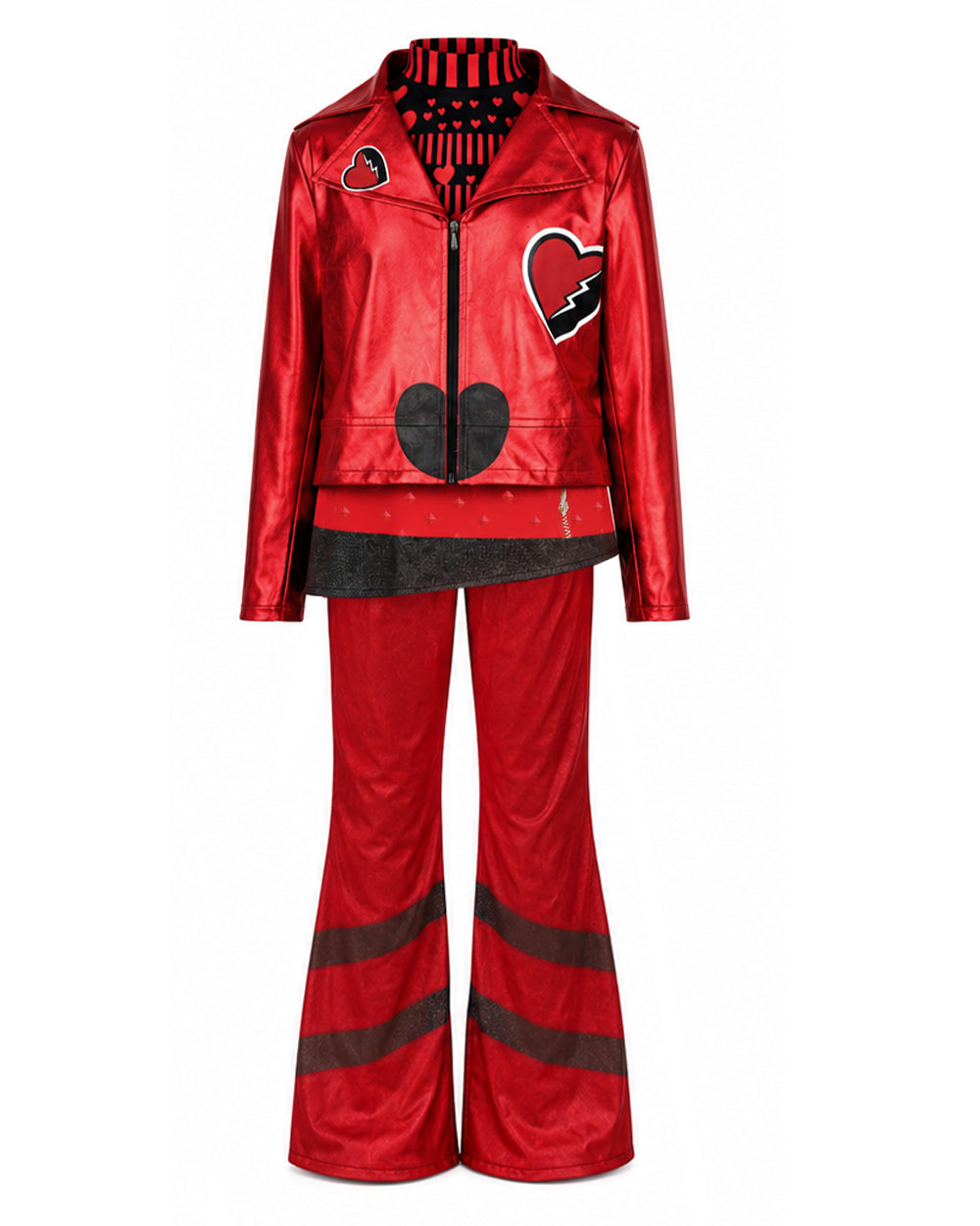 Red Princess Costume Queen of Hearts Daughter Metallic Shiny Jacket Shirt Pants 3pcs Suit for Dress-up Party