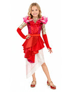 Wonderland Card Queen Costume Red Ruffle High-Low Layered Dress with Crown and Wig for Stage Performances