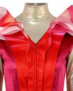 Wonderland Card Queen Costume Red Ruffle High-Low Layered Dress with Crown and Wig for Stage Performances
