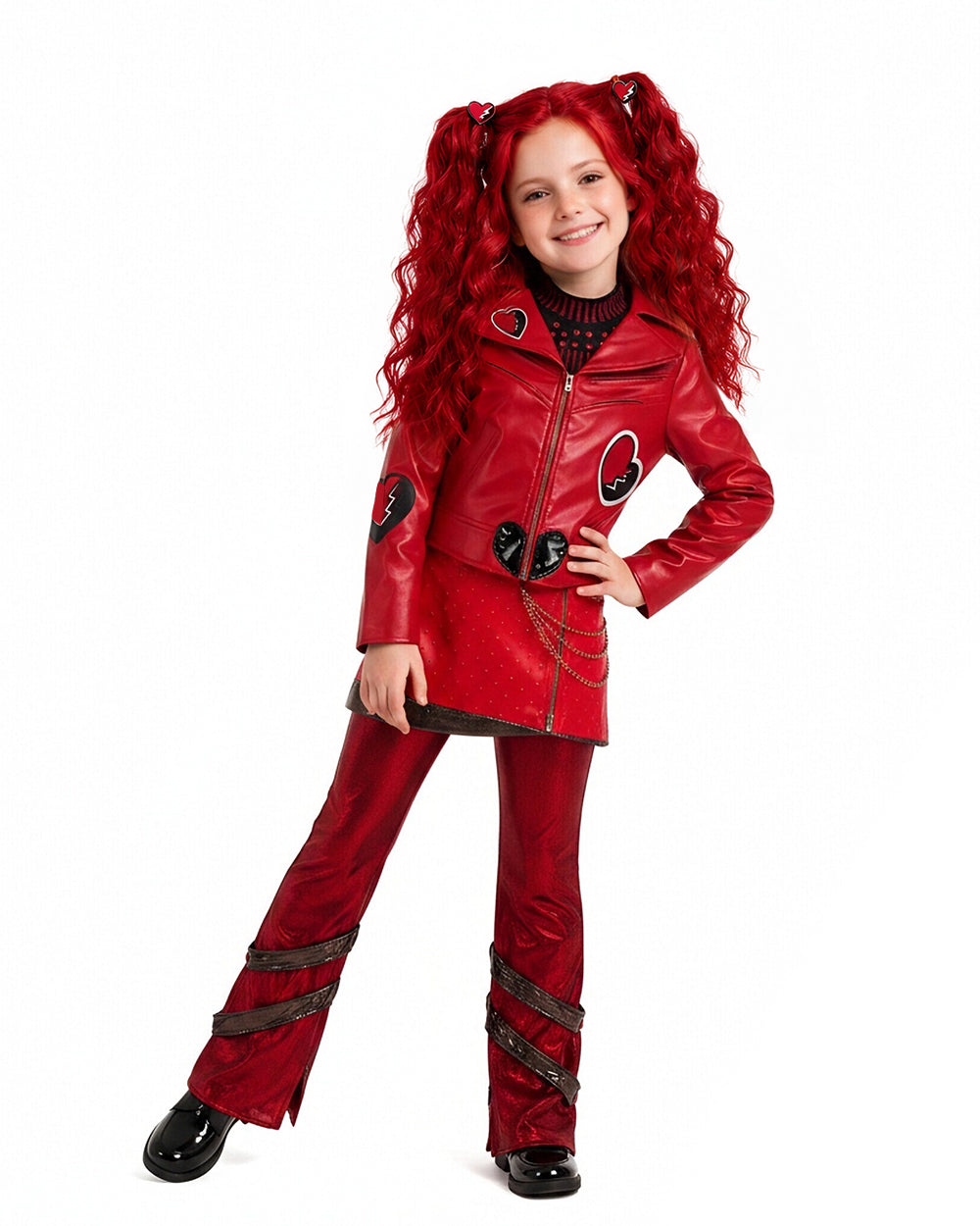 Red Princess Dress Descendents PU Leather Jacket Skirt and Pants Full Set for Girls Women Halloween Carnival