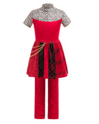 Girls Red Princess Outfit Gothic Jacket Pants and Skirt Full Set for Halloween Role Play