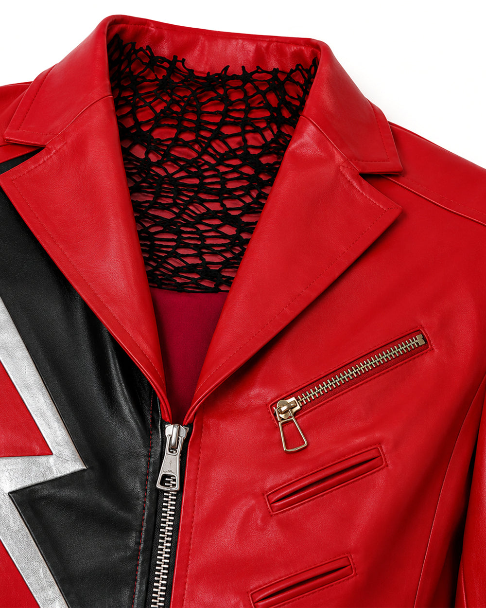 Women Red Princess Costume PU Leather Jacket Skirt Pants and Accessories 5pcs Suit for Halloween Carnival