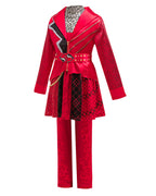Girls Red Princess Outfit Gothic Jacket Pants and Skirt Full Set for Halloween Role Play