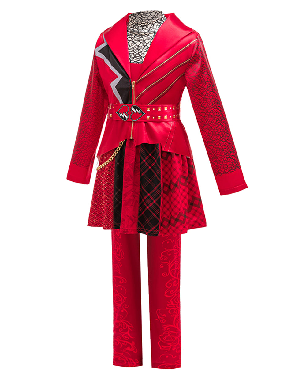 Girls Red Princess Outfit Gothic Jacket Pants and Skirt Full Set for Halloween Role Play