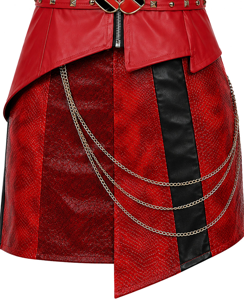 Women Red Princess Costume PU Leather Jacket Skirt Pants and Accessories 5pcs Suit for Halloween Carnival