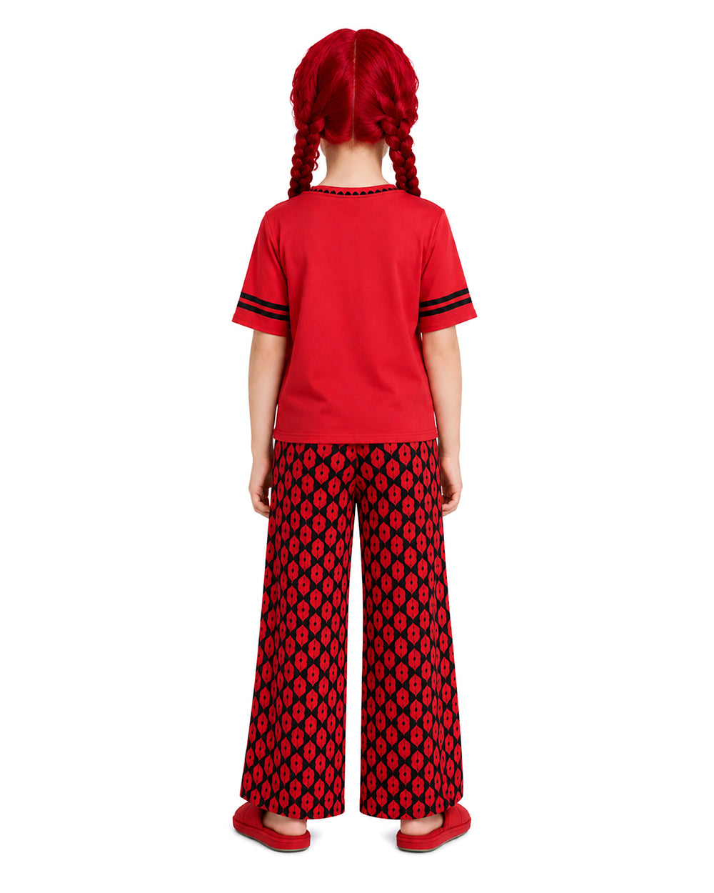 Princess Red Outfit Heart Printed T-shirt and Flared Pants for Kids Adults Dress Up Party Loungewear