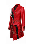 Girls Women Red Princess Costume PU Leather Jacket Skirt Pants and Accessories 6pcs Suit for Halloween Carnival
