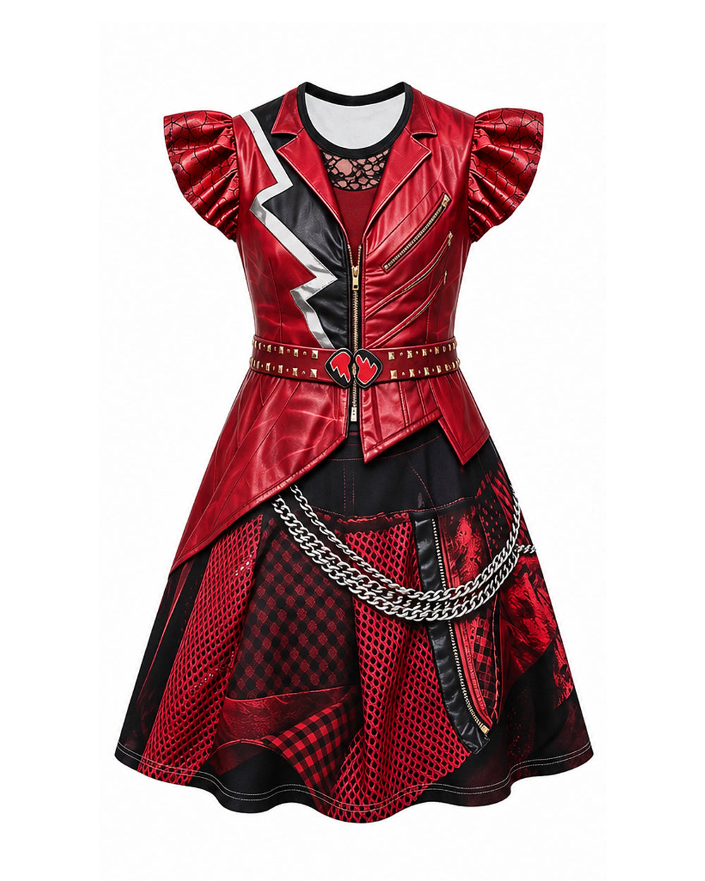 Girls Wonderland Red Princess Costume 3D Print Pink Princess Chloe Dress and Bag for Dress-up Party