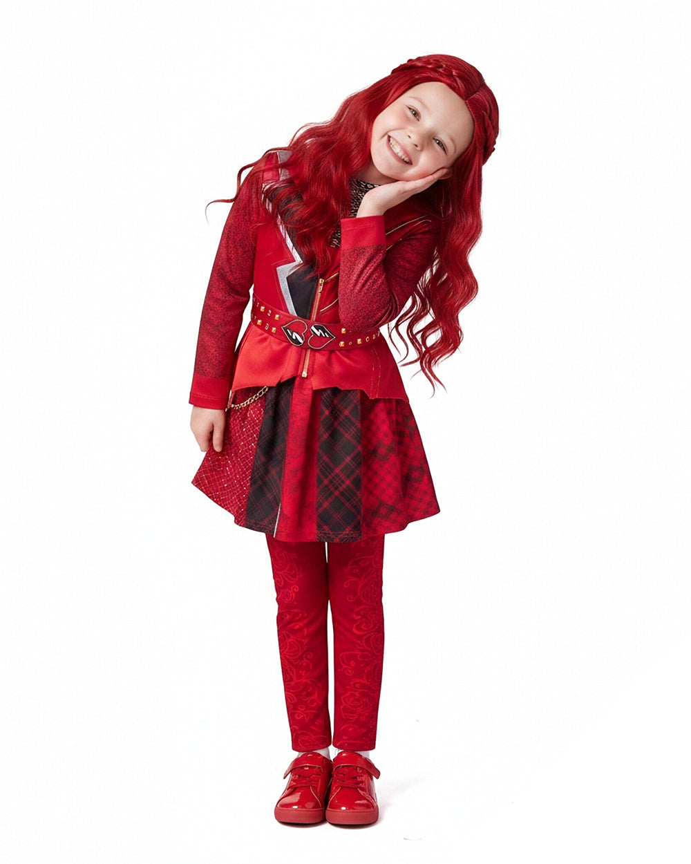 Girls Red Princess Outfit Gothic Jacket Pants and Skirt Full Set for Halloween Role Play