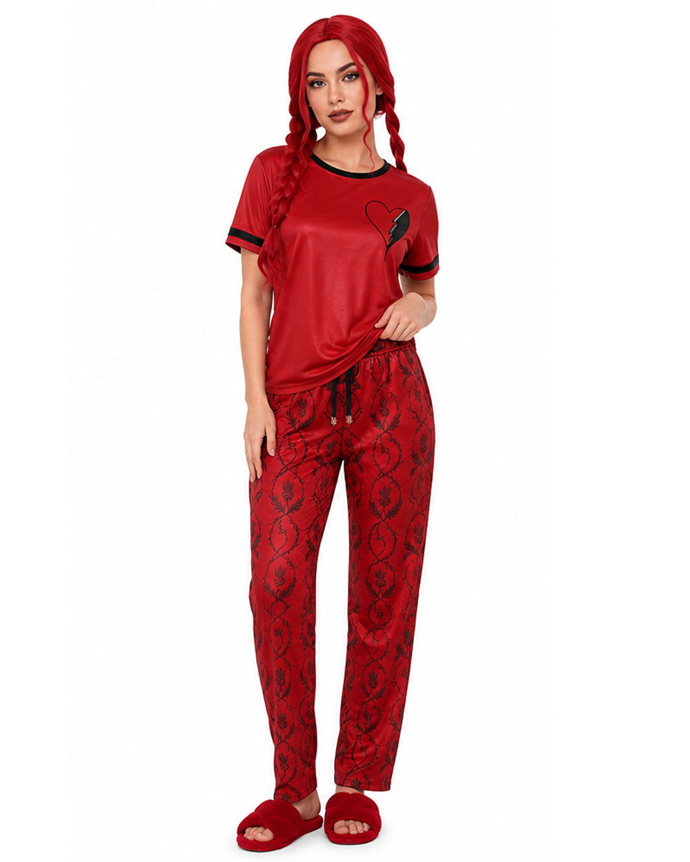 Red Princess Costume Loose Style Shirt and Pants 2pcs Suit for Kids Adults Cosplay Loungewear and Daily Wear
