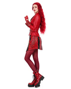Women Red Princess Costume PU Leather Jacket Skirt Pants and Accessories 5pcs Suit for Halloween Carnival