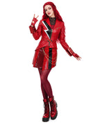 Girls Women Red Princess Costume PU Leather Jacket Skirt Pants and Accessories 6pcs Suit for Halloween Carnival