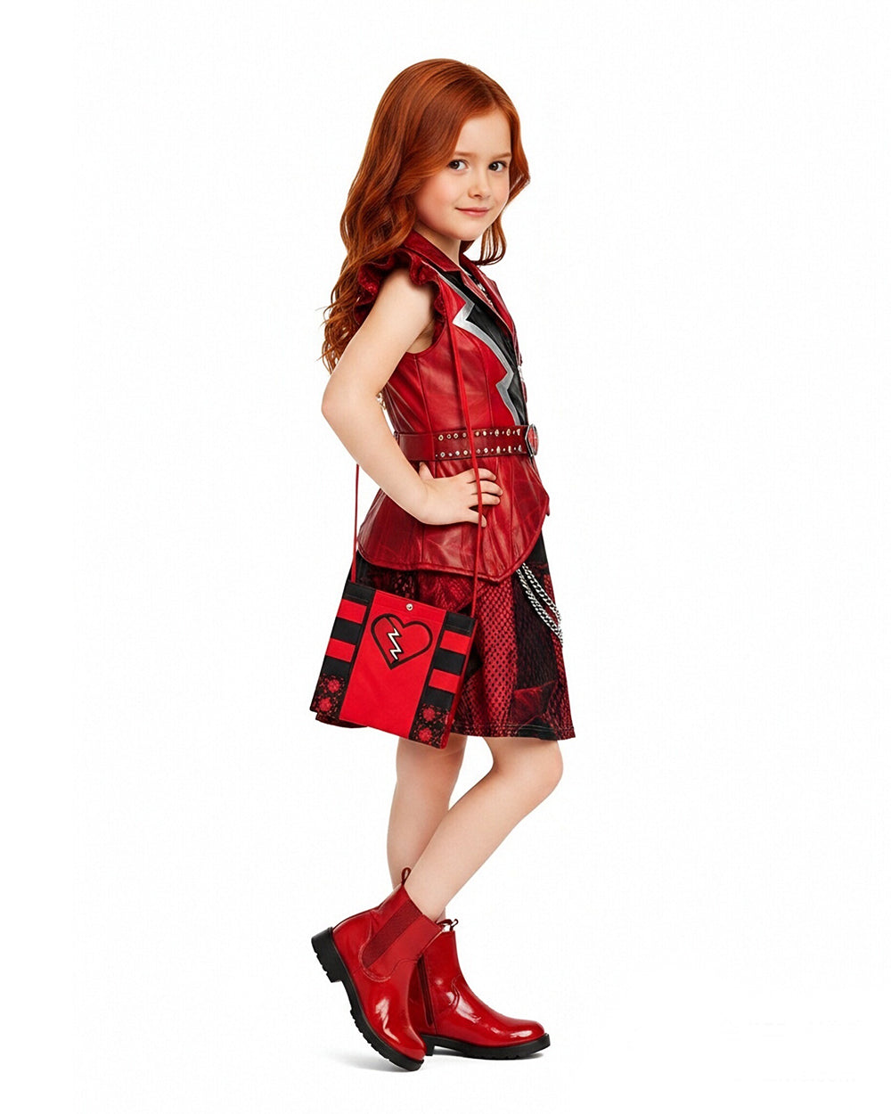 Girls Wonderland Red Princess Costume 3D Print Pink Princess Chloe Dress and Bag for Dress-up Party