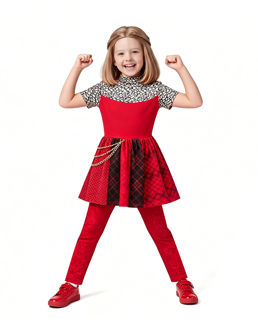 Girls Red Princess Outfit Gothic Jacket Pants and Skirt Full Set for Halloween Role Play