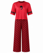 Princess Red Outfit Heart Printed T-shirt and Flared Pants for Kids Adults Dress Up Party Loungewear