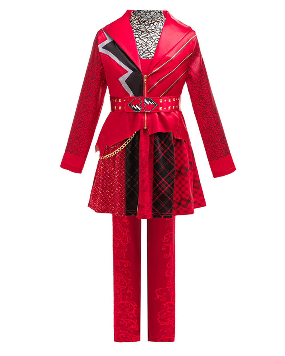 Girls Red Princess Outfit Gothic Jacket Pants and Skirt Full Set for Halloween Role Play