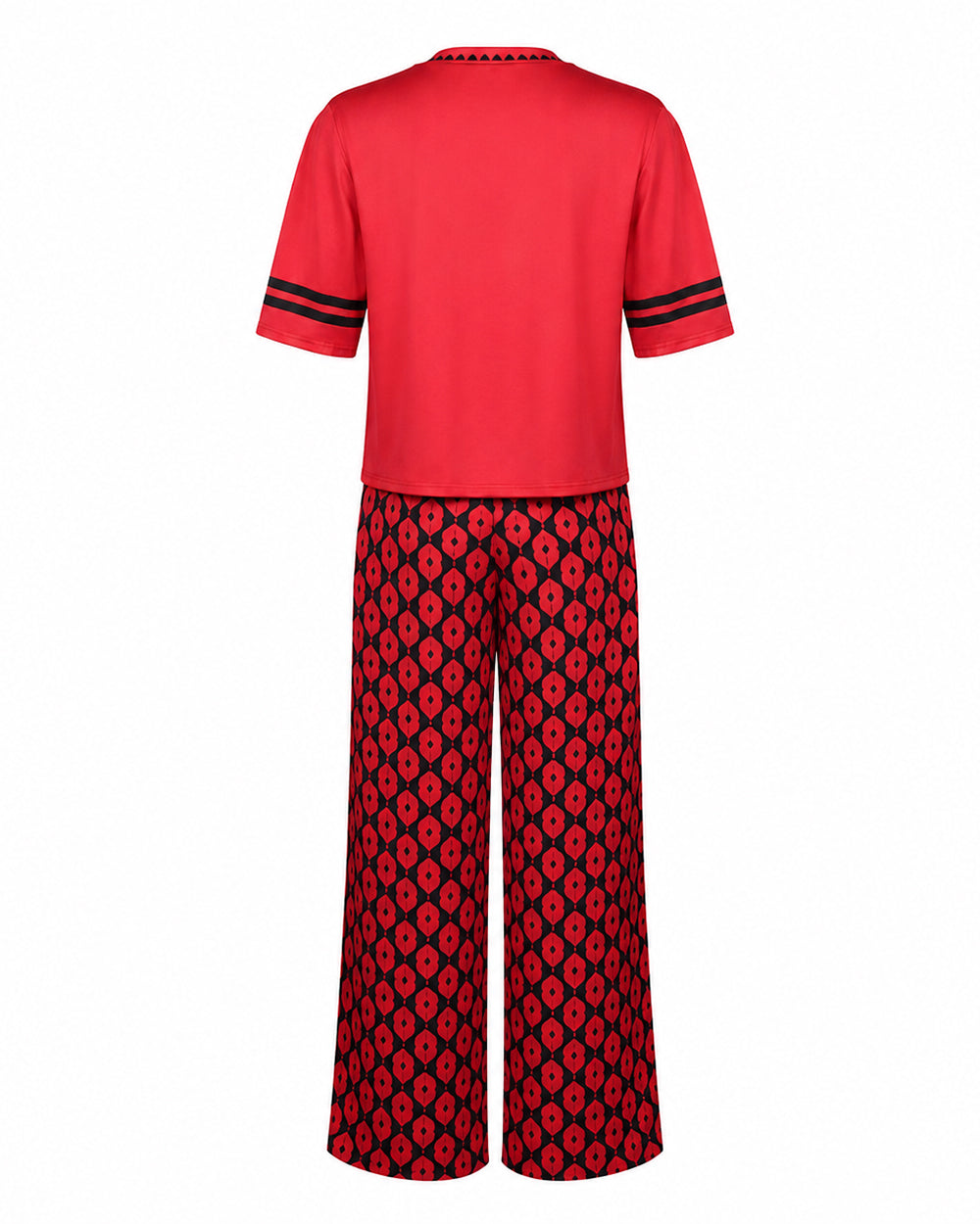 Princess Red Outfit Heart Printed T-shirt and Flared Pants for Kids Adults Dress Up Party Loungewear