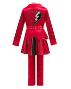 Girls Red Princess Outfit Gothic Jacket Pants and Skirt Full Set for Halloween Role Play