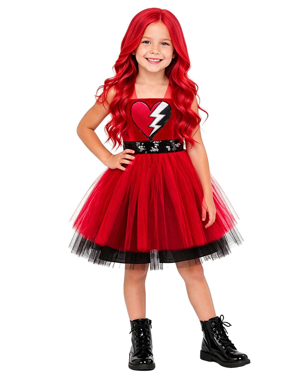 Toddler Girls Red Princess Costume Red Wonderland Tutu Dress and Wig for Halloween Party
