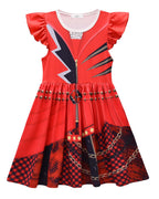 Girls Red Princess Costume Wonderland Dress Red Heart Gloves and Wig 3pcs Suit for Halloween Carnival