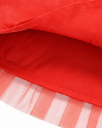 Girls Red Princess Dress Heart Print Flutter Sleeve Layered Tulle Dress for Halloween Cosplay