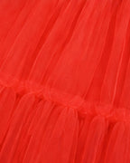 Girls Red Princess Dress Heart Print Flutter Sleeve Layered Tulle Dress for Halloween Cosplay