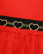 Girls Red Princess Dress Heart Print Flutter Sleeve Layered Tulle Dress for Halloween Cosplay