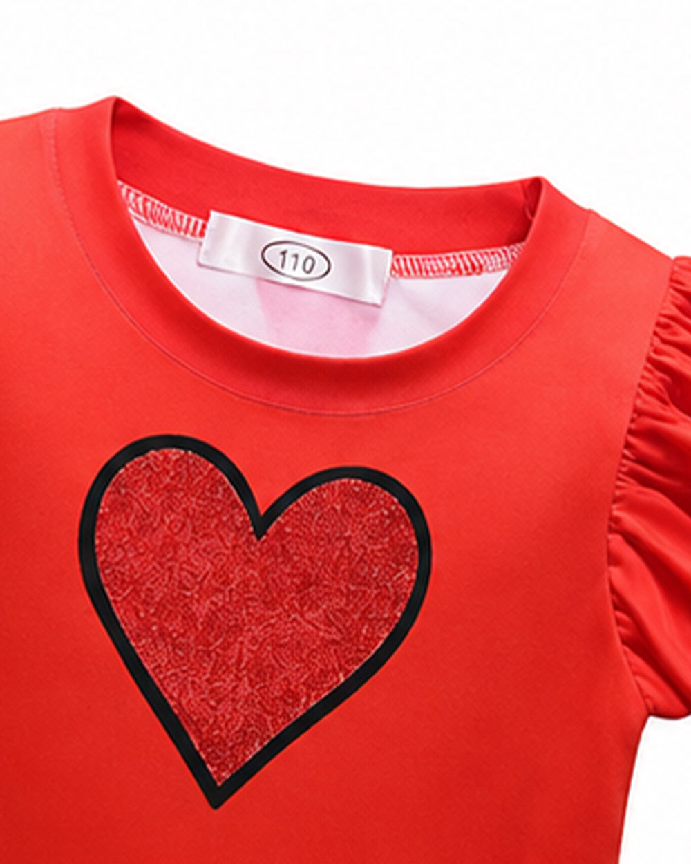 Girls Red Princess Dress Heart Print Flutter Sleeve Layered Tulle Dress for Halloween Cosplay
